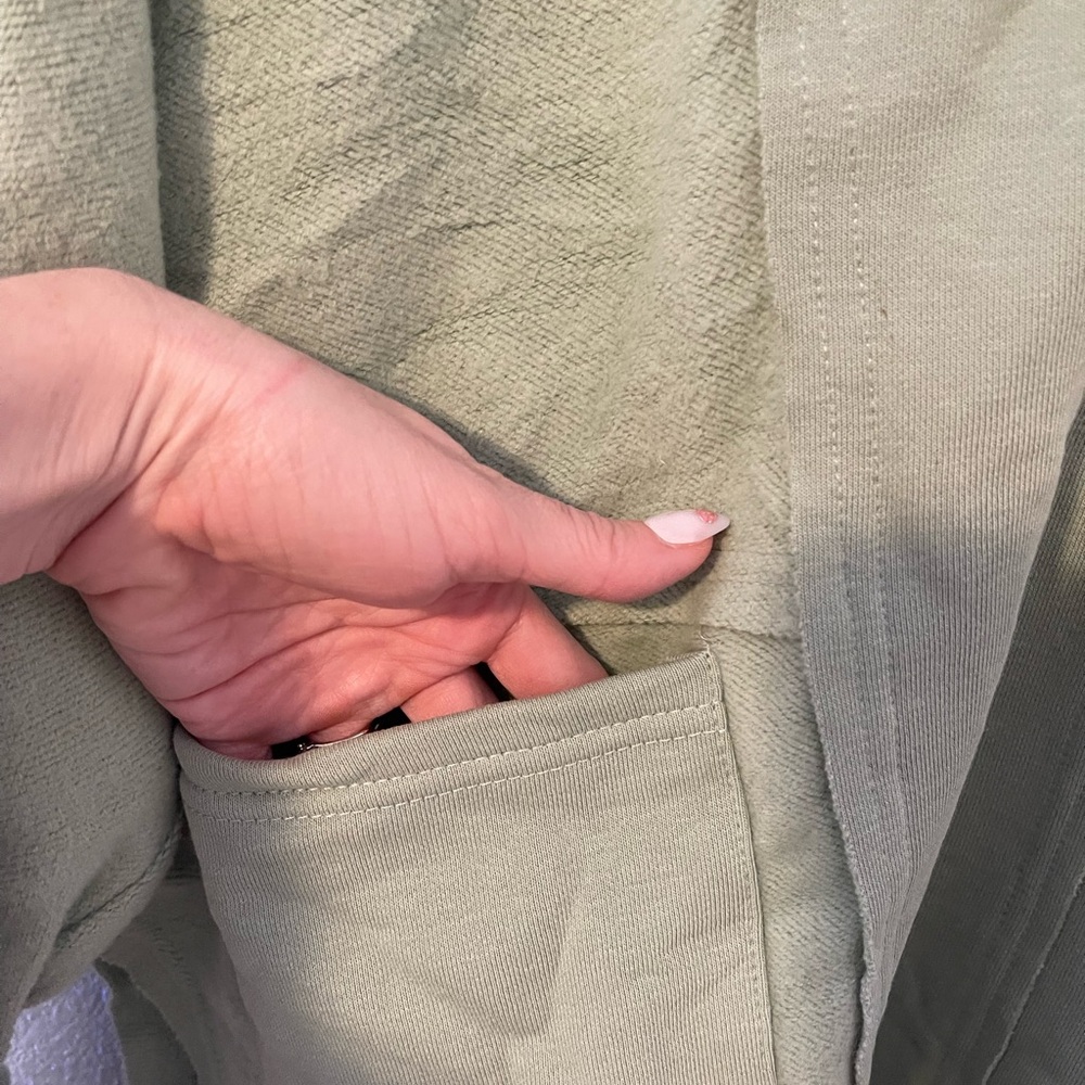 Olive Green Women's Oversized Hoodie with Button Accents - Picture 9 of 10